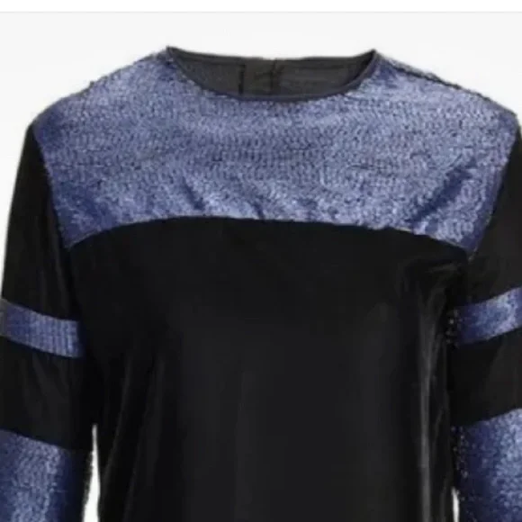 H&M studio collection velvet blue black and white beaded mini dress size H&M studio collection velvet blue black and white beaded mini dress size